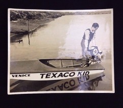 Vintage Texaco Kid Venice California Man Motorboat Black White Photograph Photo - £18.52 GBP