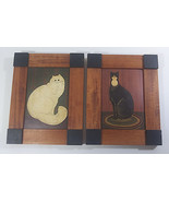 Warren Kimble Cat Wood Art Work Lot 8x10in White Black Kittens Signed Vi... - £58.97 GBP