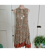 Beach Lunch Lounge Anthro dress midi Lou Lou boho XS leopard keyhole tie... - £15.35 GBP