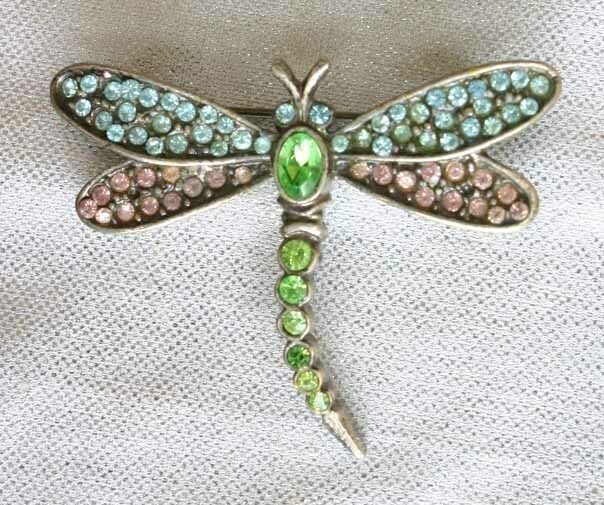Primary image for Elegant Pave' Pastel Rhinestone Silver-tone Dragonfly Brooch 1970s vint. 1 7/8"