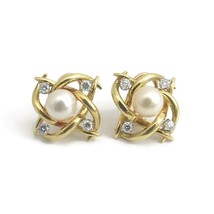 Authenticity Guarantee 
Pearl Diamond Drop Stud Earrings 18K Yellow Gold .65 ... - £1,323.89 GBP
