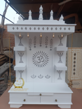 Wooden temple teak wood Open pooja temple Marbale Look White Paint by Hand - £310.26 GBP+