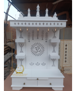 Wooden temple wood Open pooja temple Marbale Look White Paint by Hand - $316.72+