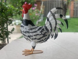 16in Outdoor Metal Standing Red, White, Black Sussex Rooster Figure Statue - $148.49
