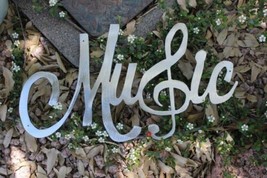 Music Word Sign w/ Treble Clef - Metal Wall Art - Silver 14&quot; x 7&quot; - £22.76 GBP