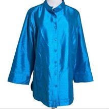 Linea by Louis Dell’Olio Turquoise Blue mandarin Collar Jacket Sz 16 - £23.74 GBP