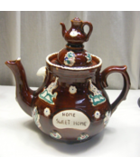 Vintage Art Pottery Brown Large Tea Pot Home Sweet Home Flower Baskets 4... - €84,43 EUR