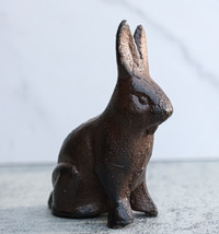 Pack Of 2 Rustic Cast Iron Cottage Bunny Rabbit Hare Sitting Figurines 3... - $19.99