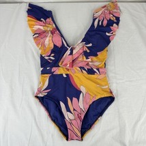 Trina Turk Breeze Ruffle Plunge 1 Piece Swimsuit in Multi Size 8 Good Condition - £35.58 GBP