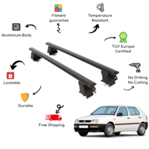 Bare Roof Rack Cross Bars Set For Volkswagen Golf Iii 1H 5 Door 91-99 Black - $178.61