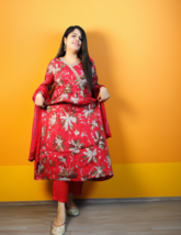 Pure Chinon Angrakha with Digital Printed Kurti Long Sleeves Shantoon Bo... - $81.71