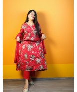Pure Chinon Angrakha with Digital Printed Kurti Long Sleeves Shantoon Bo... - £70.38 GBP