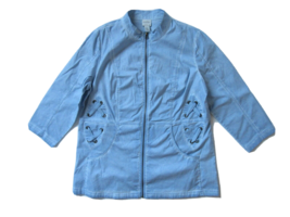 Zenergy Chico&#39;s Dyed Jacket in Allure Blue Lace-up Detail Zip Front Cotton 2  12 - £21.57 GBP