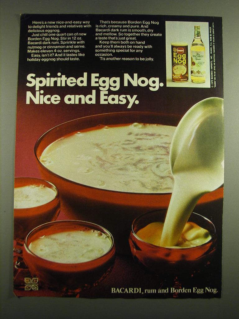 1972 Borden Egg Nog and Bacardi Rum Ad - Spirited Egg Nog. Nice and Easy - £13.89 GBP