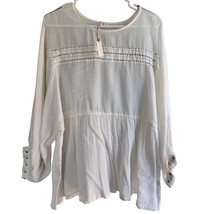 World Market Womens L/XL White Cotton Tunic Blouse Boho Stitch Detailing... - $22.49