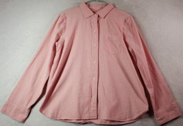 J.CREW Shirt Womens Size 10 Pink Polka Dot Cotton Long Sleeve Collar Button Down - £6.75 GBP