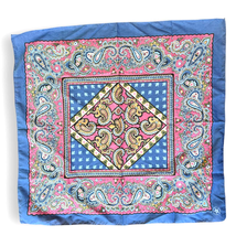 Vintage 30&quot; Large Square PAISLEY BANDANA | Made in USA | Blue, Pink - $23.38
