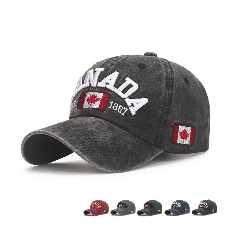 Washed Denim Baseball Cap With CANADA Letter Embroidery For Men Women 2022 - £12.69 GBP