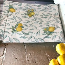 LAURA ASHLEY Lemon Tree Tablerunner embroidery leaves summer white yellow - £14.00 GBP