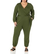 Womens Knit Surplice 3XL Jumpsuit Sage Green Long Sleeve Tapered Leg Fau... - $14.80