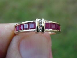 1.50Ct Princess Cut Red Ruby &amp; Diamond Vintage Ring 14k Yellow Gold Finish - £63.53 GBP