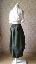 Army Green Long LINEN Skirt Outfit Summer Boho Skirt Army Green Asymmetric Skirt image 2