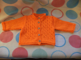 Child&#39;s Unisex Hand Knitted Orange  Cardigan 0 - 3 Months - $14.89