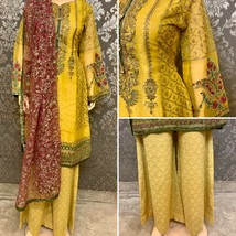 Pakistani Mustard Straight Style Embroidered Sequins, Sharara Suit,Medium - £105.60 GBP