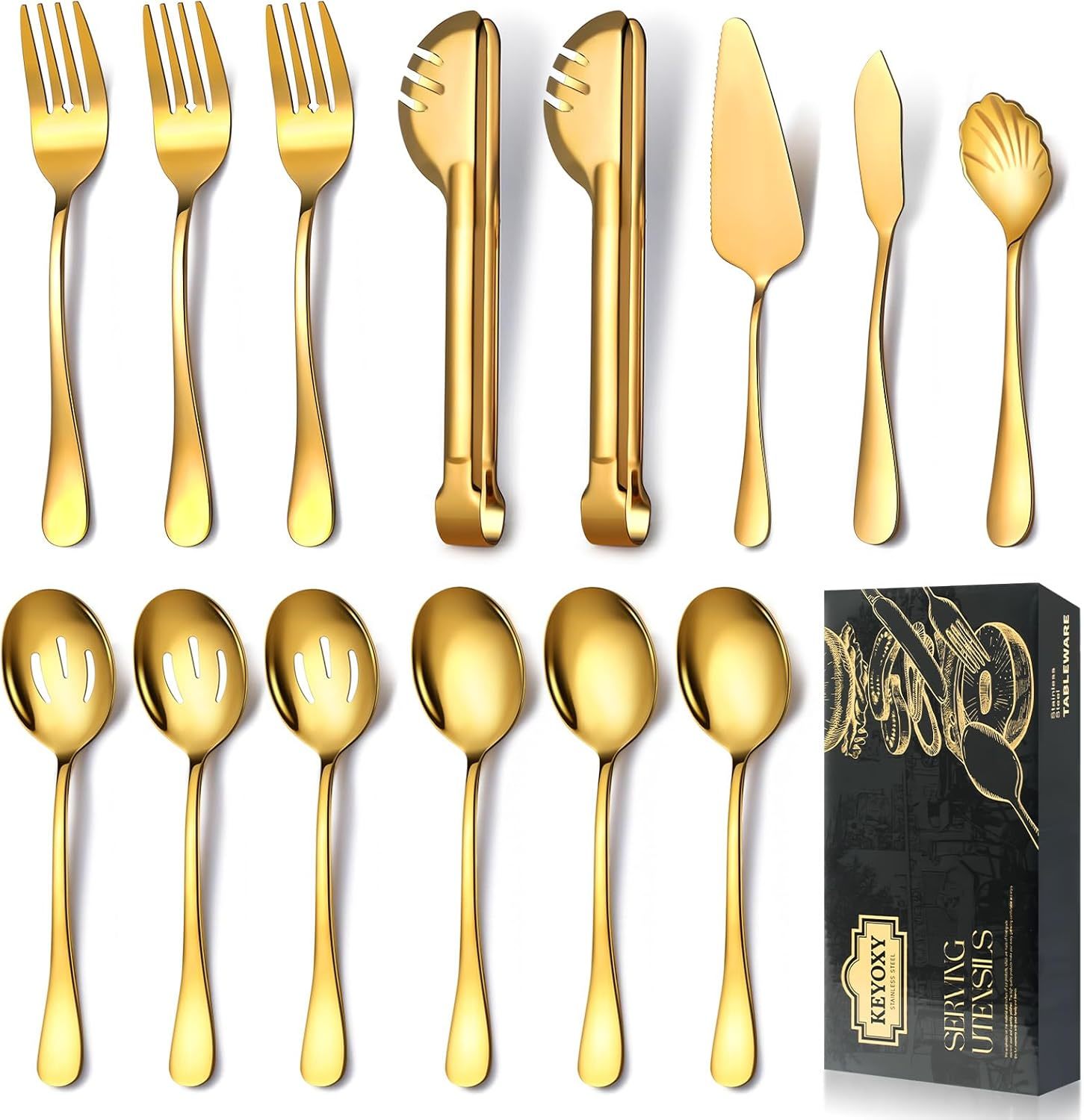 Gold Serving Utensils,14 Pcs Stainless Steel Serving Utensil With, Buffet - $30.99