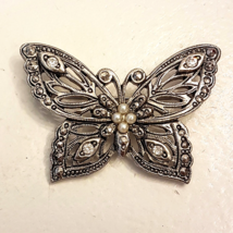 Avon Beautiful Butterfly Pin Textured Faux Marcasite Vtg Victorian Style Brooch - £17.14 GBP