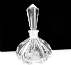 Crystal Perfume Bottle w Stopper Faceted Ribbed Ridges 4.5&quot; Tall - £8.51 GBP