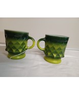 Pair Vtg Anchor Hocking Fire-King Green Kimberly Diamond Pattern Coffee ... - €16,99 EUR