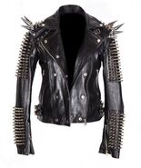 Men Silver Studded Jacket Black Punk Silver Long Spiked Leather Solid He... - $314.99