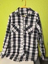 White Birch Button Up Womens Shirt White Black Checkered XL L/S  - $19.59