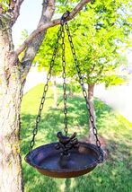 Cast Iron Love Bird On Branch Sunflower Basin Hanging Garden Bird Bath F... - $26.99