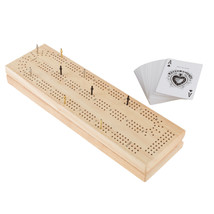 Wood Cribbage Board Game Set- Complete Set With Playing Cards, Pegs - £29.53 GBP