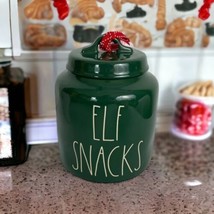 Rae Dunn  &quot;ELF SNACKS&quot; Green Christmas  Chubby Canister Cookie Jar Gift NEW - £39.58 GBP