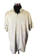 Van Heusen Shirt Men&#39;s Size 2XL Green Navy Checks Button Front Short Sleeves - £13.58 GBP