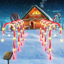 12Pcs Solar Garden Lights Christmas Candy Cane Outdoor Pathway Patio Lig... - £31.59 GBP