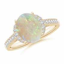 ANGARA Classic Solitaire Oval Opal and Diamond Collar Ring for Women in 14K Gold - £806.70 GBP