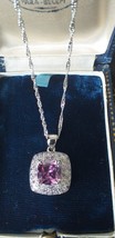 Vintage Hallmarked 925 Large Sterling Silver Amethyst Necklace - Heavy 7.69 g. - £94.15 GBP