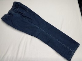 Size 16P Chic Womens Dark Blue Elastic Waist Pull On Straight Leg Denim Jeans - £14.17 GBP