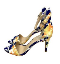 Vince Camuto Court Peep Toe Sandals Ankle Strap Floral Pumps Heels SZ 7 NEW - £72.28 GBP