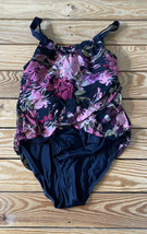 Denim &amp; co NWOT Women’s halter neck draped one piece swimsuit 4 black flora N3 - £15.56 GBP