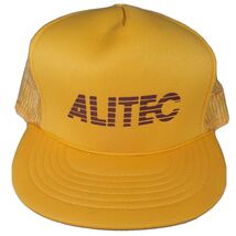 80s VTG Alitec Hat Snapback Trucker Cap Yellow Mesh Foam - $10.35