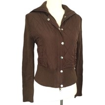 Say What? Cropped Quilted Jacket L Brown Fitted Shawl Collar Ribbed Knit Y2K  - £23.85 GBP