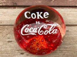 Vtg Glass Advertising Paperweight Coke Is Coca Cola Sulfide Bubbles - £31.50 GBP