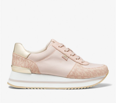 Michael Kors Monique Trainer Ballet 7.5 M Metallic Textile Lace-Up Signa... - $89.99
