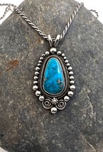 John Begay Jr Navajo Sterling Silver Natural Morenci Turquoise Pendant Necklace - £441.00 GBP