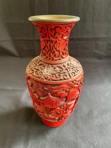 Chinois Sculpté Cinabre Laque Vase Dynastie Qing 19th/C - £195.61 GBP